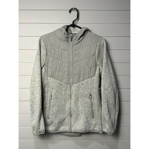 KYODAN Outdoor Women's Quilted Fleece Hoodie Jacket Grey Medium Zip‎ Up